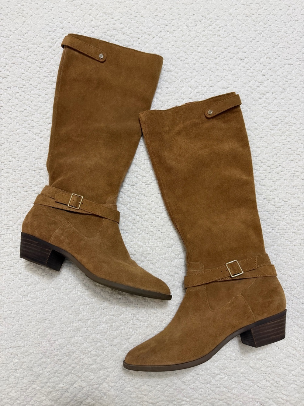 Crown & Ivy Kaylee Tan Suede Leather Riding Knee High Boots Women’s Size 9
